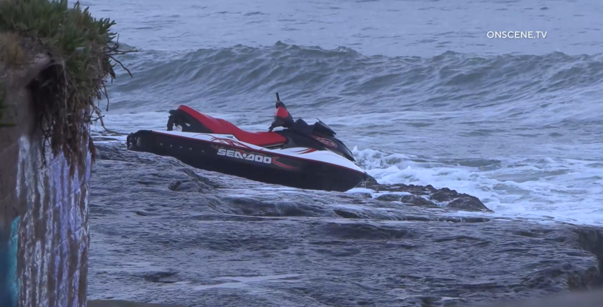 A personal watercraft was found on a reef in Ocean Beach early Monday