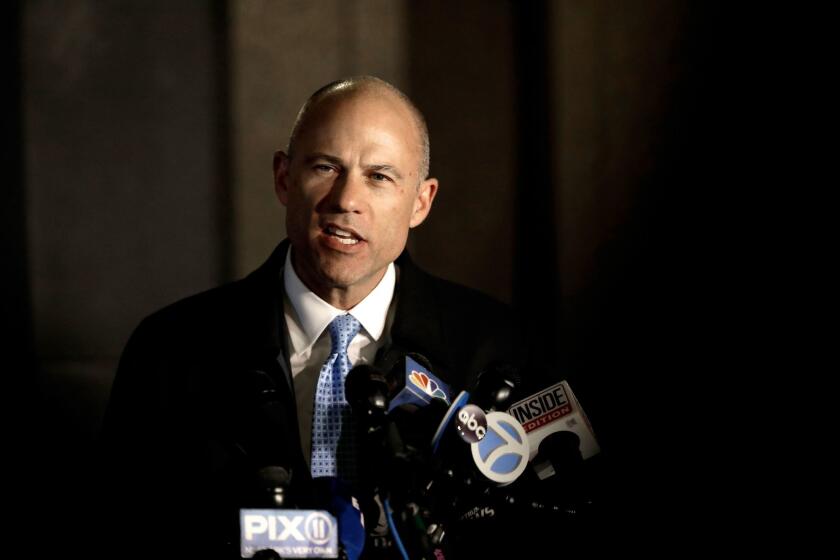 Mandatory Credit: Photo by PETER FOLEY/EPA-EFE/REX (10167743h) Attorney Michael Avenatti speaks to the media outside federal court in New York, New York, USA, 25, March 2019. Federal prosecutors in Manhattan charged Avenatti for attempting to extort more than 20 million US dollar from shoe company Nike. Attorney Michael Avenatti at Federal Court in New York, USA - 25 Mar 2019 ** Usable by LA, CT and MoD ONLY **