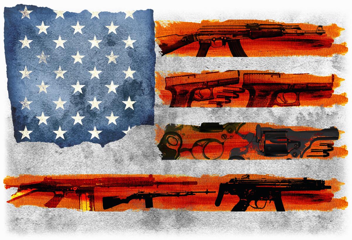 Illustration of a U.S. flag with firearms in the red stripes