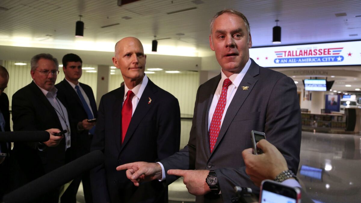 Florida Gov. Rick Scott and Department of the Interior Secretary Ryan Zinke announce Jan. 9 announce there will be no new offshore drilling in the state.