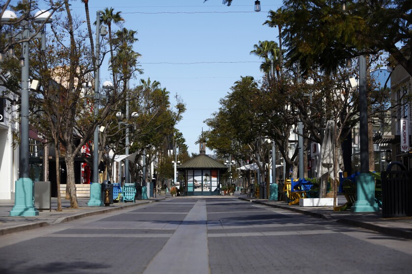Third Street Promenade in Santa Monica is empty on March 18 amid the coronavirus crisis.