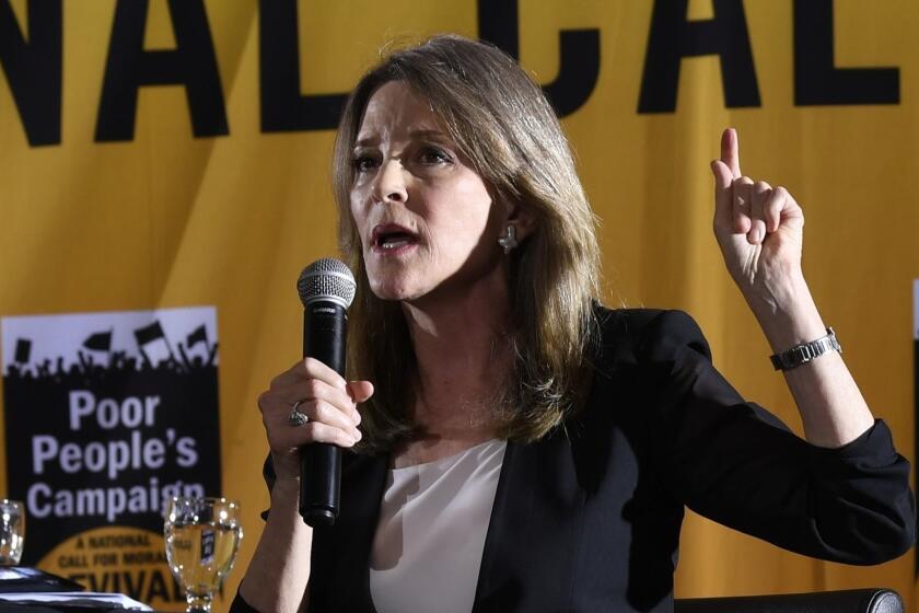 Democratic presidential candidate author Marianne Williamson speaks at the Poor People's Moral Action Congress presidential forum in Washington, Monday, June 17, 2019. (AP Photo/Susan Walsh)