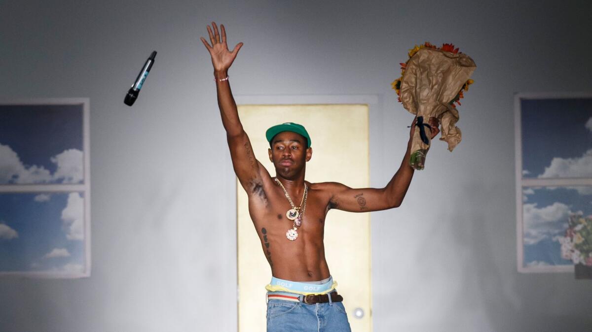 Tyler, The Creator at his fashion show for Golf Wang, at Made Los Angeles, in 2016.