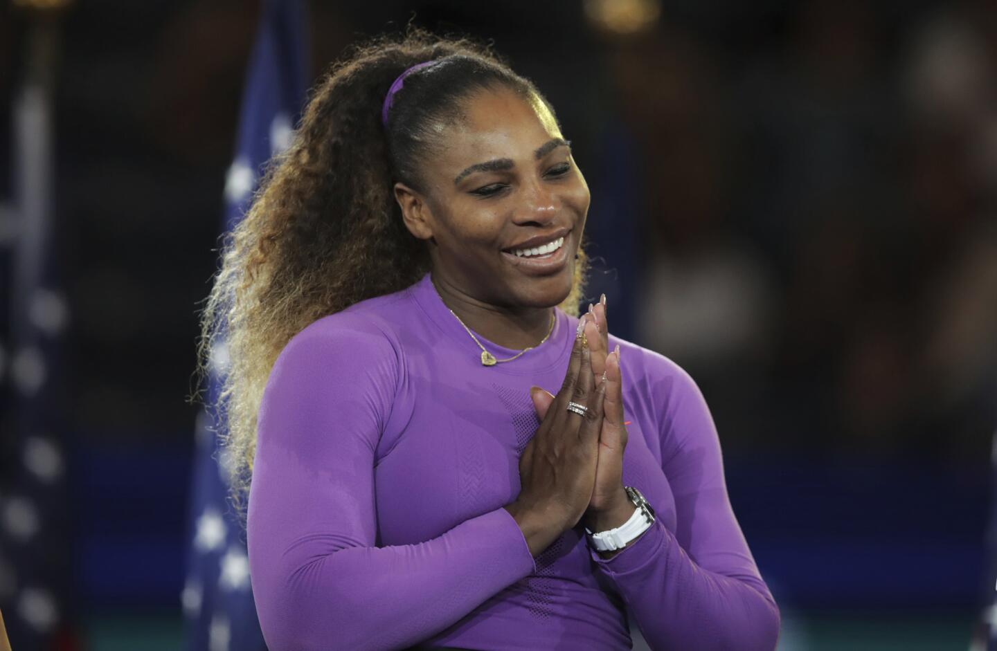 Serena Williams answers questions during an interview after losing to Bianca Andreescu during her Women's Singles final match inside the Billie Jean King National Tennis Center on Sept. 7, 2019, in Queens.