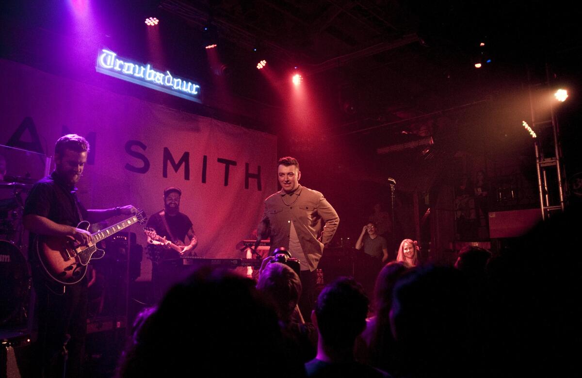 British singer Sam Smith performs at the Troubadour in West Hollywood, a venue that sells tickets through Ticketfly.