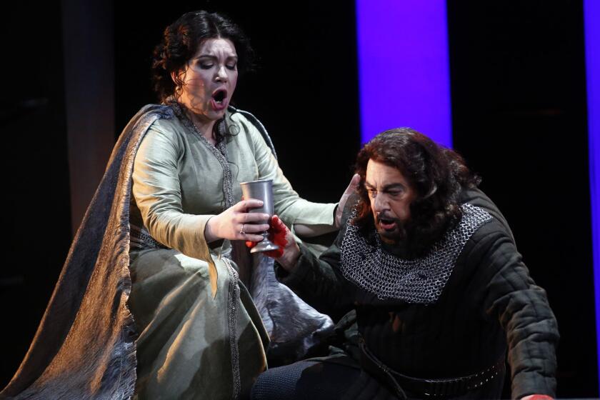 Ekaterina Semenchuk and Placido Domingo in Los Angeles Opera's production of Verdi's "Macbeth."