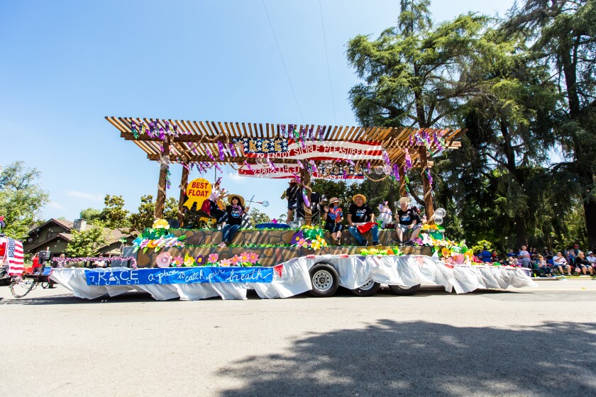 A float goes down a street