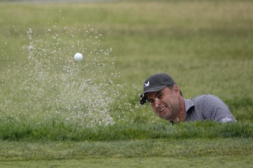SAN DIEGO, CA - JUNE 18: Richard Bland hits out of the sand on the 8th hole during the second round of the U.S. Open at Torrey Pines Golf Course on Friday, June 18, 2021 in San Diego, CA. (K.C. Alfred / The San Diego Union-Tribune)
