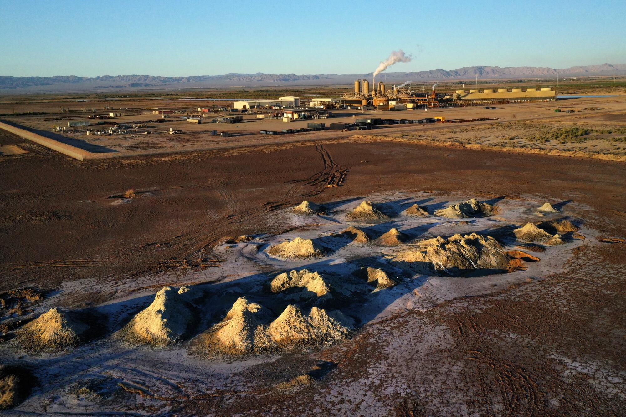 Mounds of dirt near a geothermal plant in the Salton Sea area 