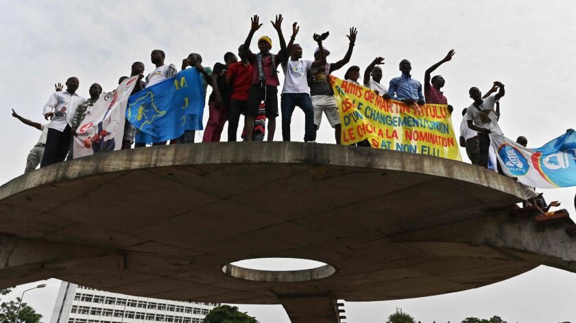 Supporters of opposition presidential candidate Martin Fayulu rally in Kinshasa, Congo, this month. Fayulu has requested a recount, alleging fraud.