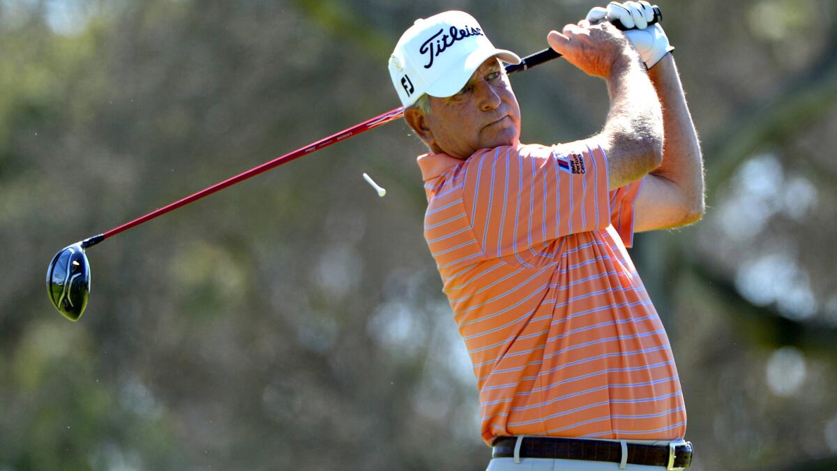 Jay Haas tees off at No. 7 during the second round of the Toshiba Classic on Saturday.