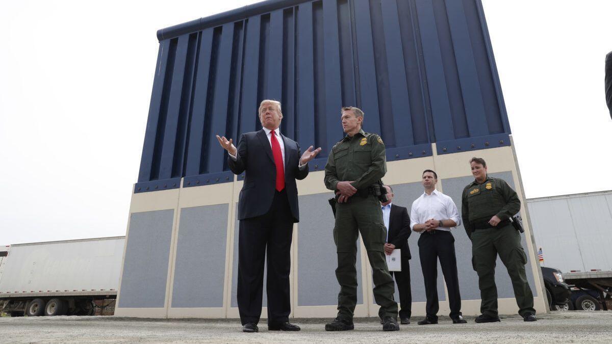 President Trump tours border wall prototypes near San Diego in March.
