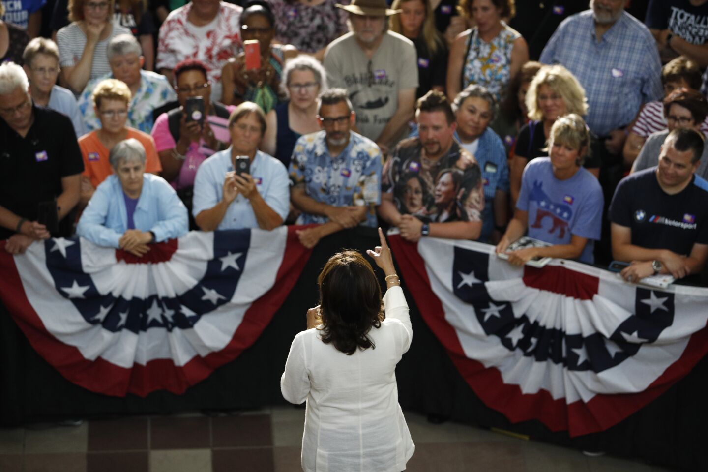 Aug. 12, 2019: Democratic presidential candidate Sen. Kamala Harris speaks at a rally in Davenport, Iowa.