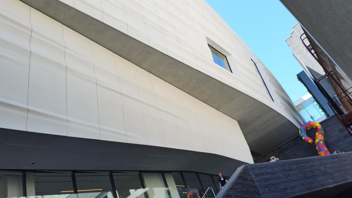 SFMOMA's new entrance on Howard Street offers an upward view of the expansion's rounded forms.