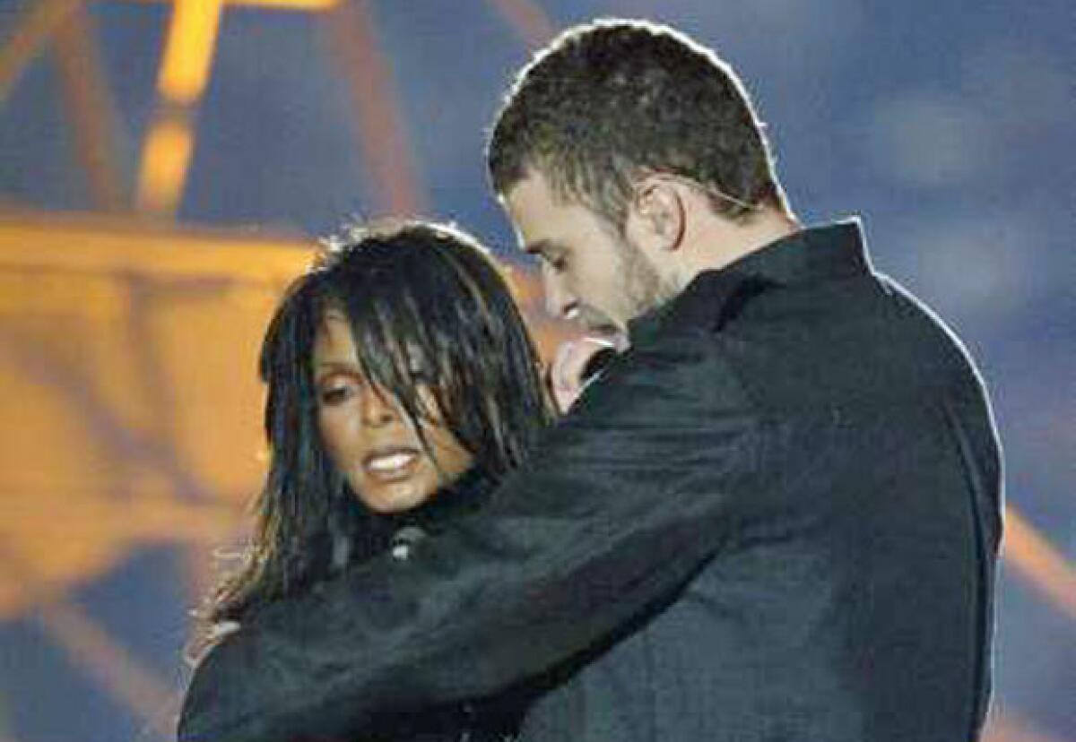 Janet Jackson and Justin Timberlake during the 2004 Super Bowl halftime show.