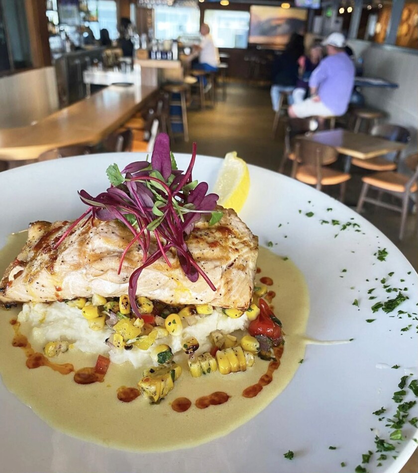 Seared salmon at World Famous.