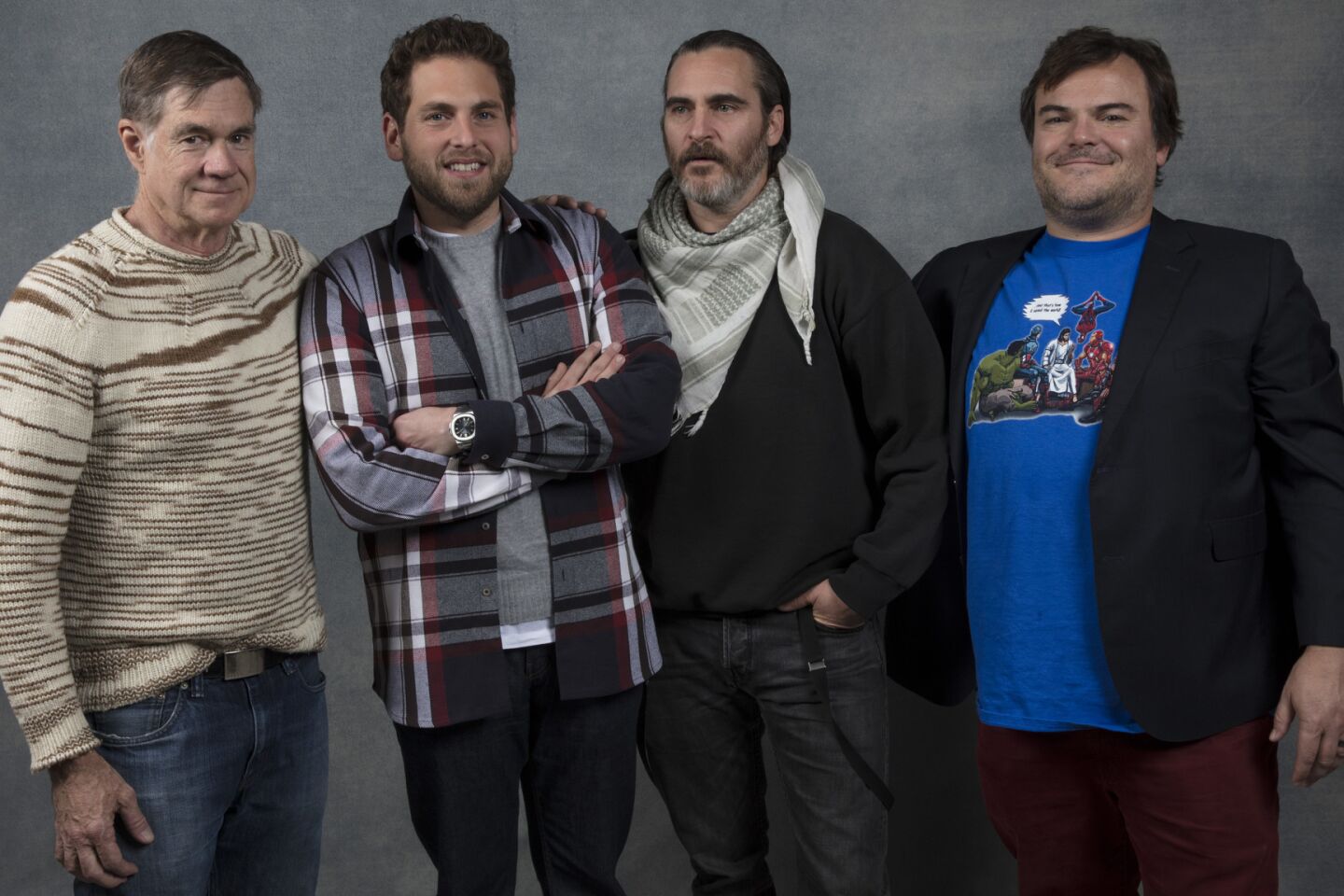 Director Gus Van Sant, Jonah Hill, Joaquin Phoenix and Jack Black from the film "Don't Worry, He Won't Get Far on Foot," photographed in the L.A. Times studio in Park City, Utah. FULL COVERAGE: Sundance Film Festival 2018 »