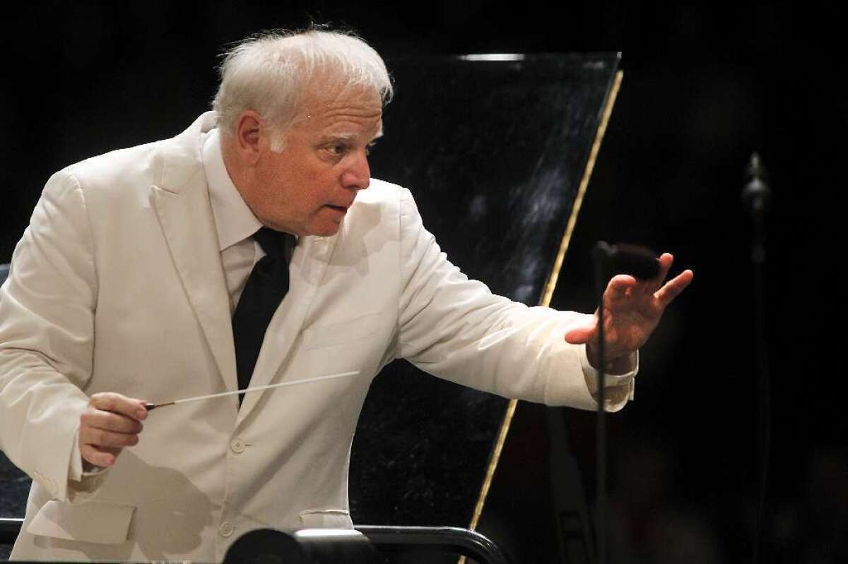 Leonard Slatkin conducts the Los Angeles Philharmonic at the Hollywood Bowl in 2011. This week, on tour in West Palm Beach, Fla., with the Detroit Symphony, he invited the audience to capture the moment by taking cellphone pictures and posting them online.