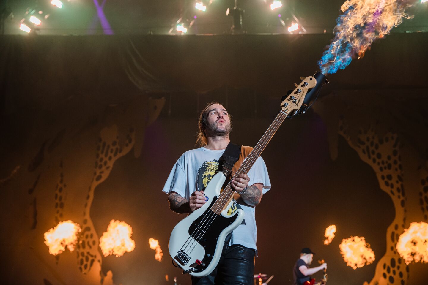 Bassist Singer Pete Wentz of Fall Out Boy during the Hella Mega Tour in downtown San Diego on August 29, 2021.