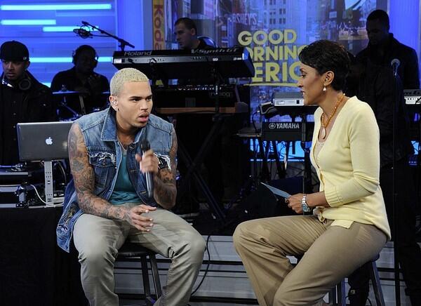 Has Chris Brown changed? Maybe on the outside. The rapper, sporting a new blond dye job and some serious tats, reportedly trashed an ABC dressing room and broke a window this week when he didn't get his way on "Good Morning America." Brown, 21, was on the show to promote his new album "F.A.M.E." but became increasingly moody when host Robin Roberts tried asking about Rihanna. Later on BET's "106th & Park," he apologized if he startled anyone at ABC when he "let off steam" in his dressing room and complained that the "GMA" producers were trying to "exploit" him.