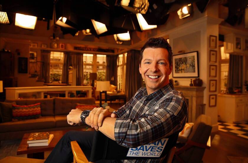 Sean Hayes on the Universal Studios set of his new show, "Sean Saves The World."