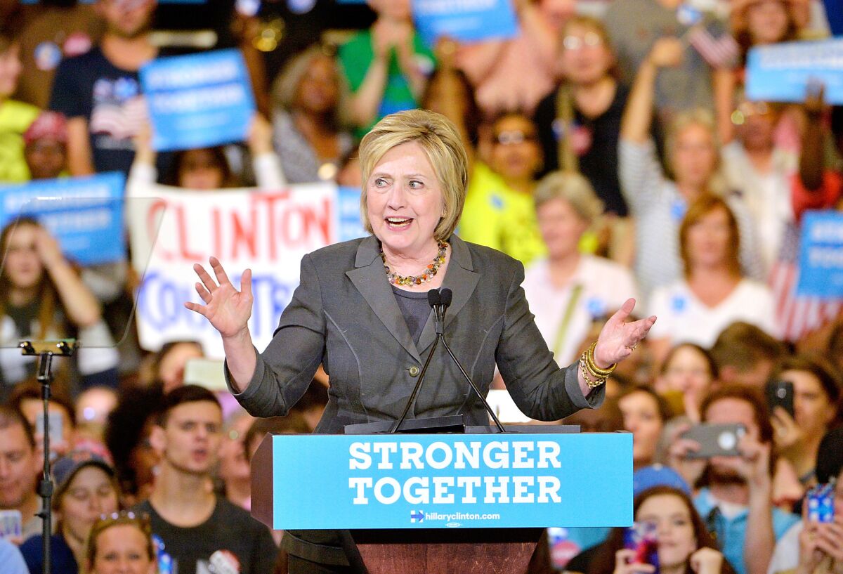 Hillary Clinton at a campaign rally at the North Carolina Fairgrounds in Raleigh.