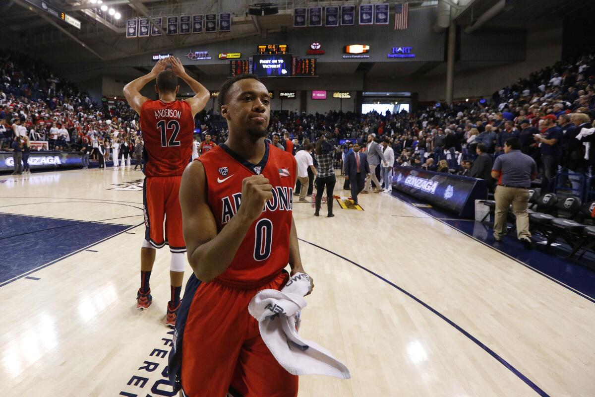 Arizona guard Parker Jackson-Cartwright reacts after the Wildcats' 68-63 victory over the Gonzaga Bulldogs on Dec. 5.