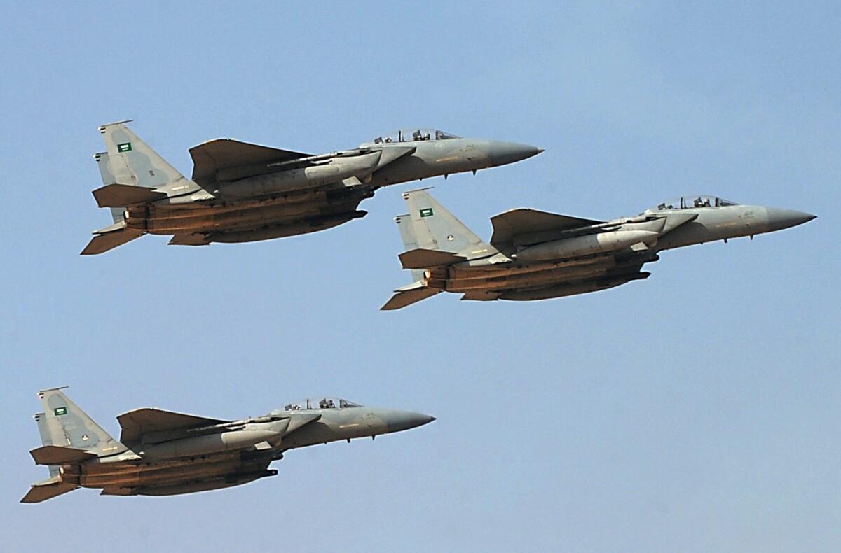 Jet fighters of the Saudi Royal air force perform during a 2013 ceremony in Riyadh. Analysts say a nascent Arab military alliance announced over the weekend could complicate already tangled national conflicts.