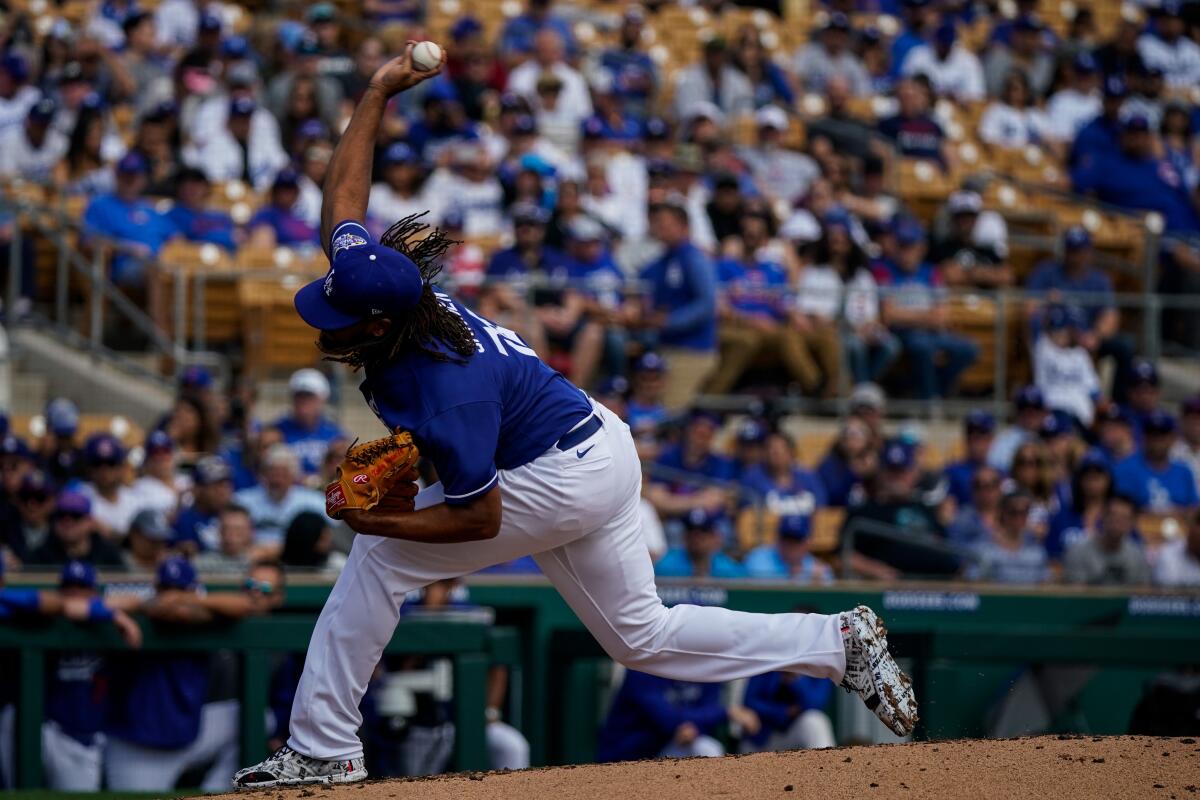 Dodgers closer Kenley Jansen delivers during an exhibition game against the Cubs on Feb. 23.