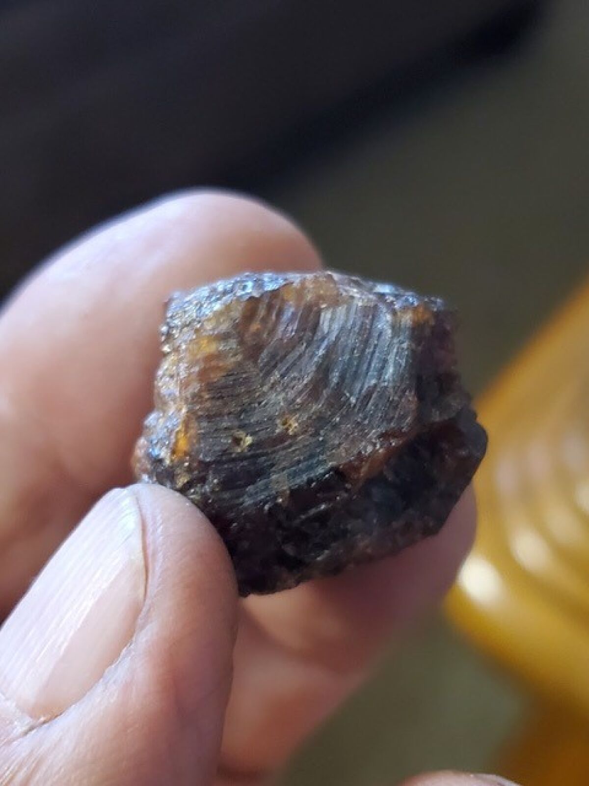 A hessonite garnet crystal found locally by Joe Cahak.
