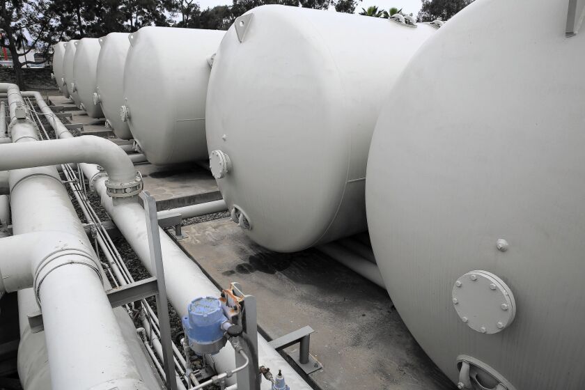 Filtration tanks at Santa Barbara's Charles E. Meyer Desalination Facility. The city plans to spend up to $40 million to modernize and reactivate the plant, which was closed in 1992.