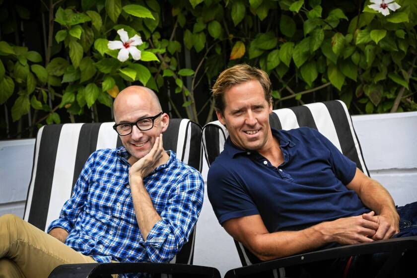 Directors-producers Jim Rash, left, and Nat Faxon of the movie "The Way, Way Back."