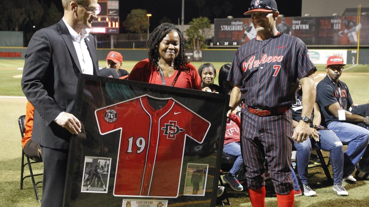 Tony Gwynn Jr. celebrates SDSU, 04/01/2023