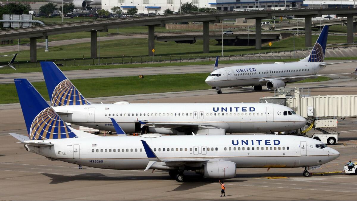United Airlines jets in Houston in 2015.