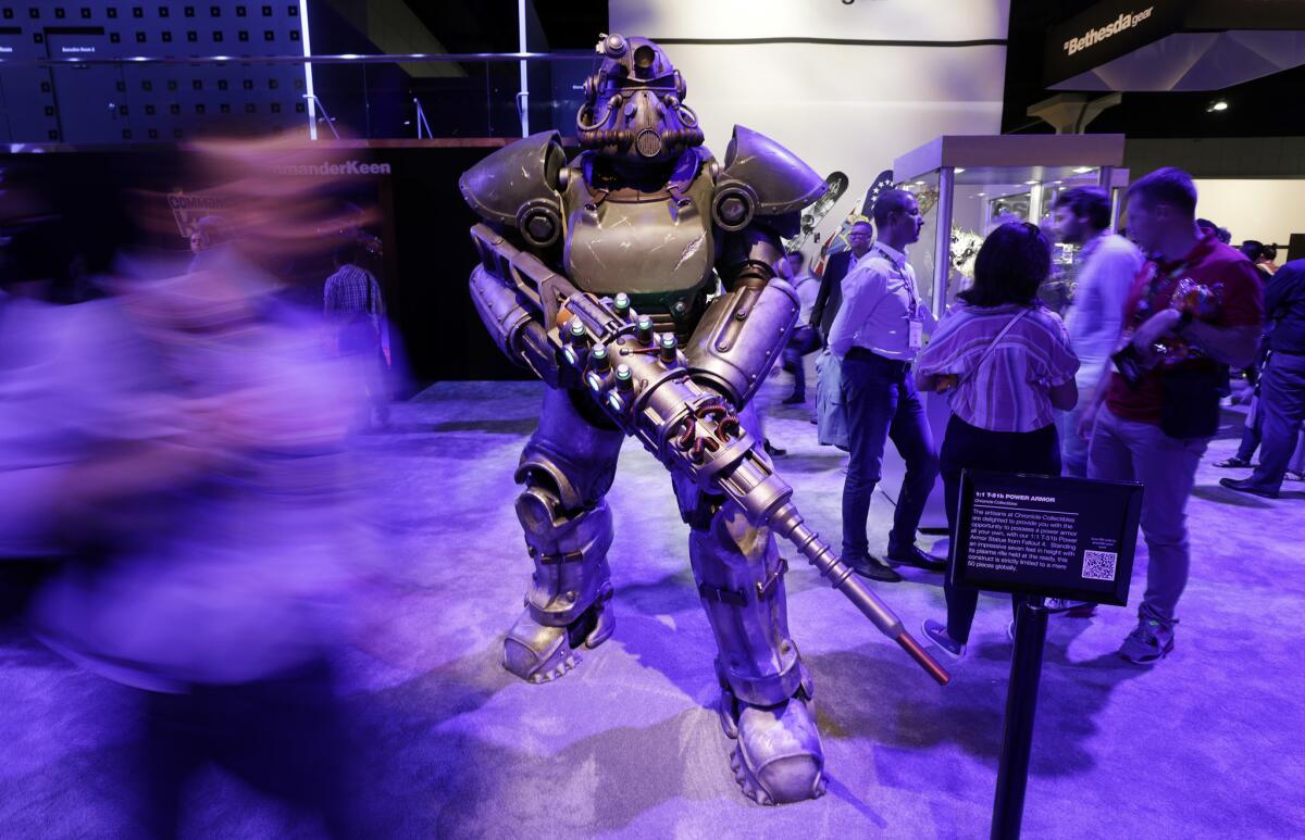 A life-size T-51b power armor statue from “Fallout 4” on display during E3.