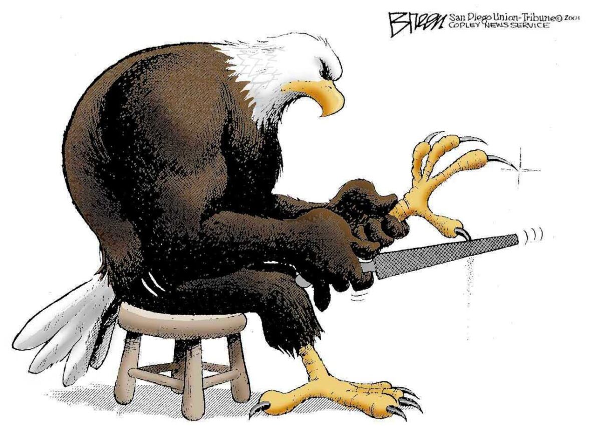 Cartoon of an eagle sharpening its talons