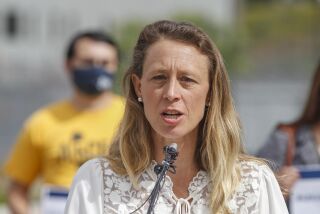 SAN DIEGO, CA - APRIL 27: San Diego County supervisor Terra Lawson-Remer introduces a plan to provide legal representation for immigrants facing removal proceedings while standing in front of the Otay Mesa Detention Center on Tuesday, April 27, 2021 in San Diego, CA. (Eduardo Contreras / The San Diego Union-Tribune)