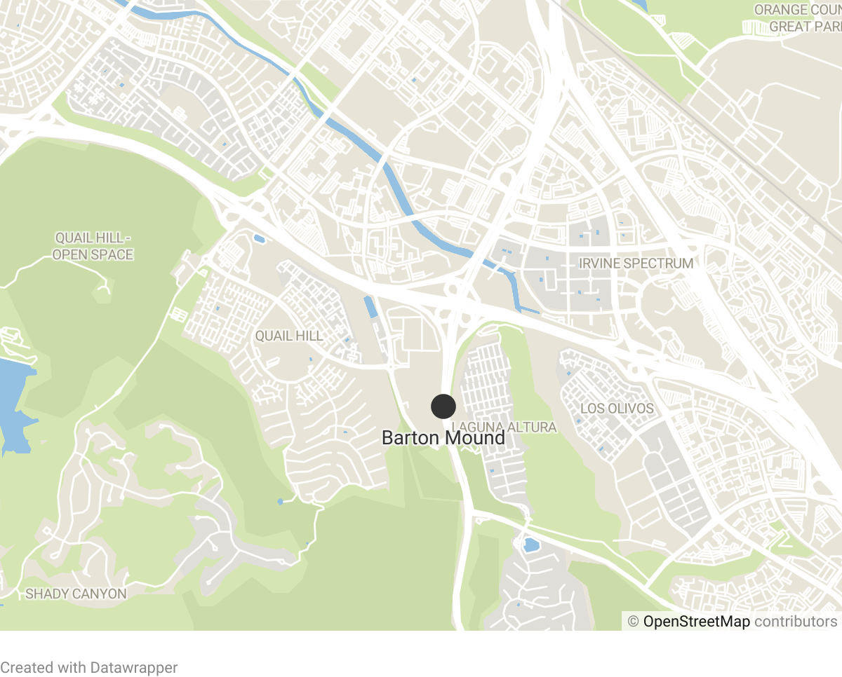 Map showing location of the Barton Mound in Irvine