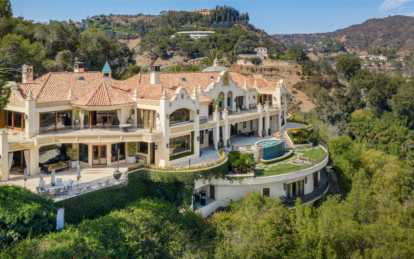 The three-story home.