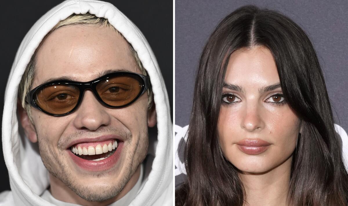 Portraits of Pete Davidson and Emily Ratajkowski.