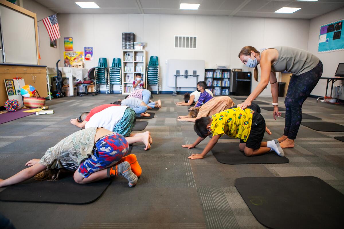 Ocean Knoll students in a yoga enrichment class.