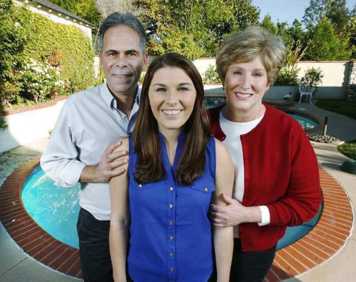 Rose Princess Madison Teodo, with her parents Mark and Cinda, at their home in La Canada Flintridge.