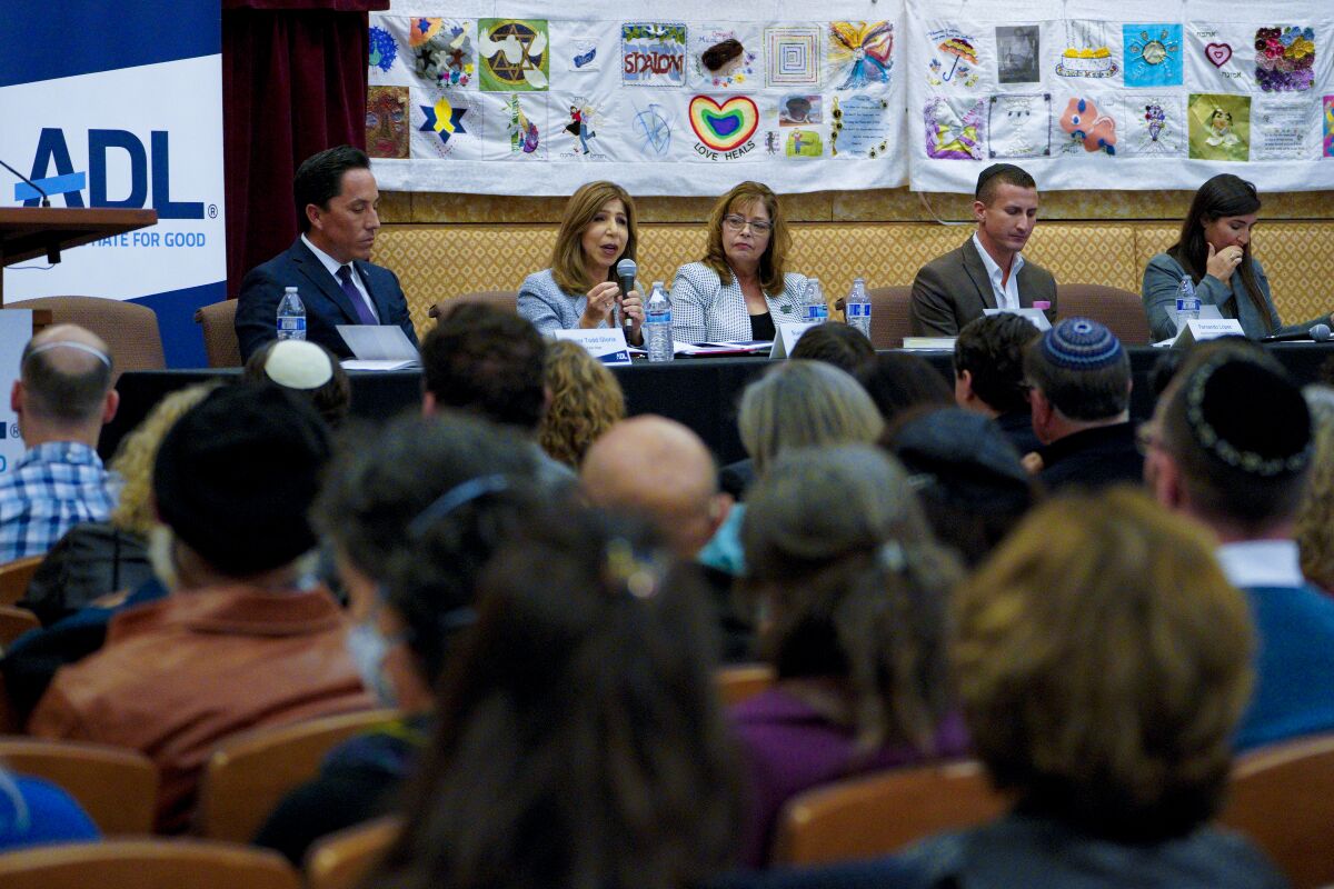 At Temple Emanu-El, DA Summer Stephan was on a panel that included Mayor Todd Gloria to discuss combating local antisemitism.