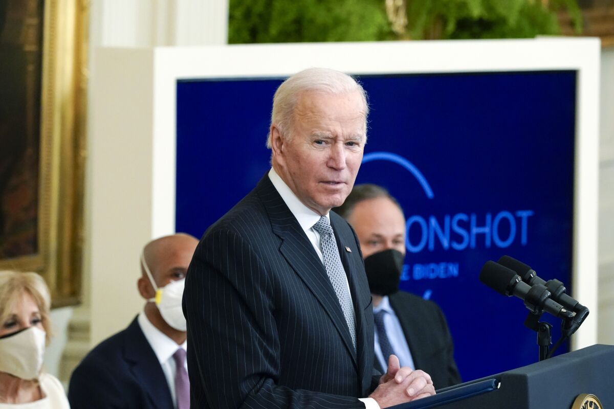 Joe Biden speaks about the White House's cancer "moonshot" initiative in 2016 in Boston.