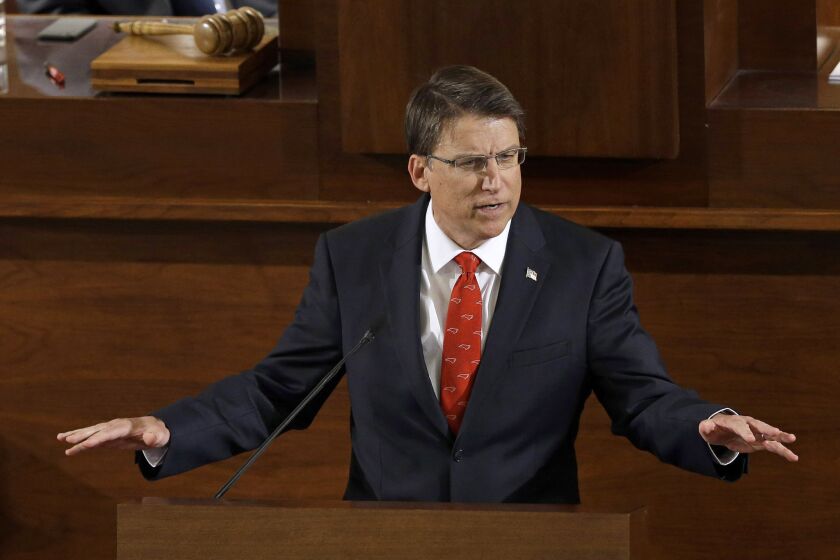 North Carolina Gov. Pat McCrory, whose approval of an anti-gay law has set off a firestorm of opposition from the business community.