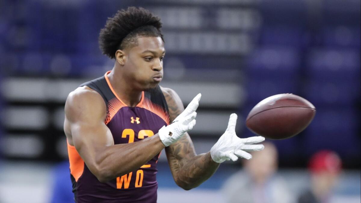 Arizona State wide receiver N'Keal Harry runs a drill at the NFL scouting combine.