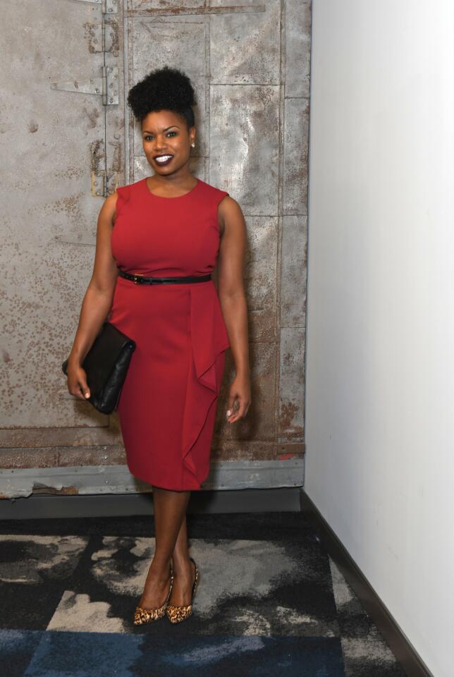 Who: Chantele Johnson, 38, Graceland Park resident, Parsons engineer Spotted at: Network Under 40 holiday party at The Fox Building What she wore: Calvin Klein tomato red sheath with black patent skinny belt from Ross; White House/Black Market leopard print pumps; black foldover clutch from Forever 21; topaz crystal stud earrings she’s had for a while. The look she was going for: “Easy, polished, but still kind of down to earth. I had to get home, get [her five-month-old] baby to the sitter, throw on a face, get dressed and get out.”