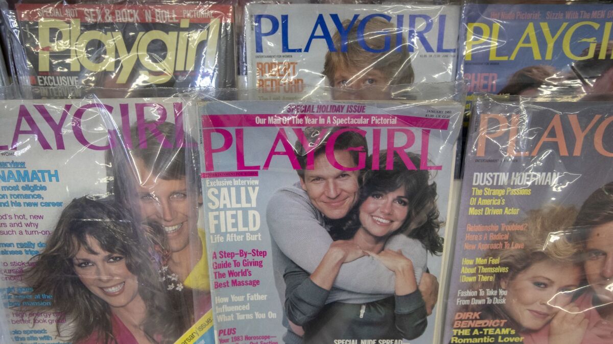 Vintage Playgirl magazines on a rack inside Circus of Books in West Hollywood.