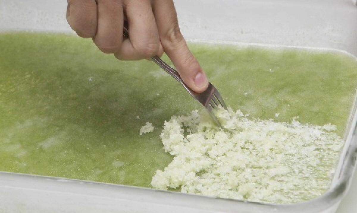 Shaving cucumber chile granitas. Recipe