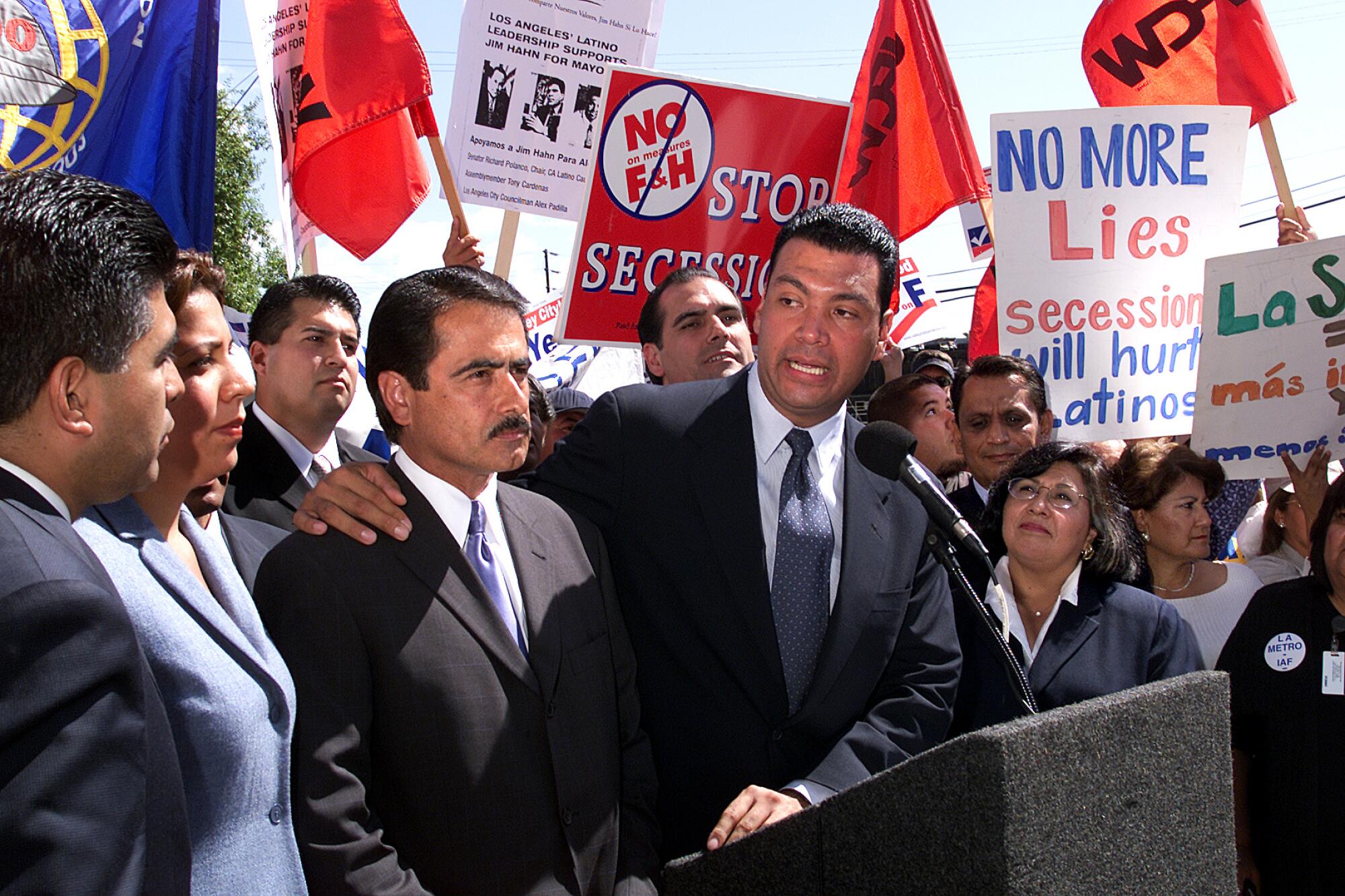 A news conference was held by Latino leaders at Fire Station 75 in Mission Hills. 